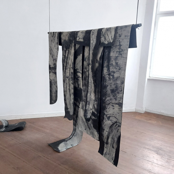 Wielowarstwowość przenicowania, Linoleum, akryl, tusz, rozmiar 220x240 cm