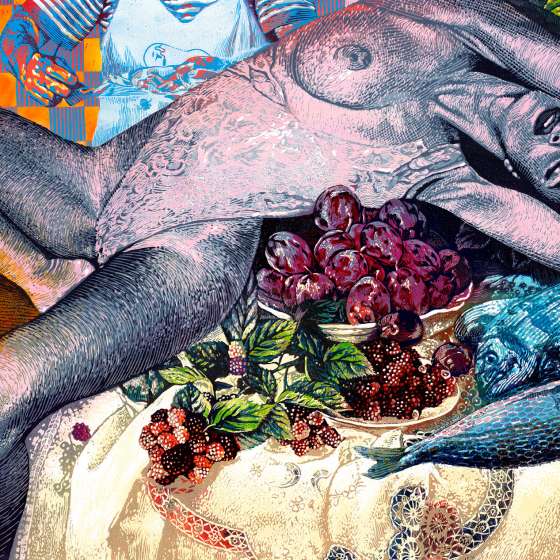 Uczta, linoryt, 85x130 cm, 2014