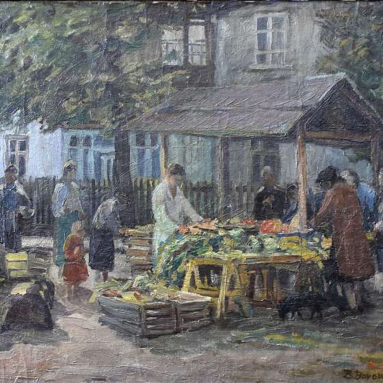 Bohdan Borowski, Targ, 1951, olej na płótnie, 53 x 65 cm, własność p. Doroty Borowskiej