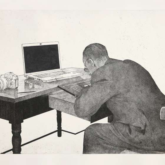 Nieobecni?; Niebecni II, akwaforta, kolaż, 49x66,5 cm