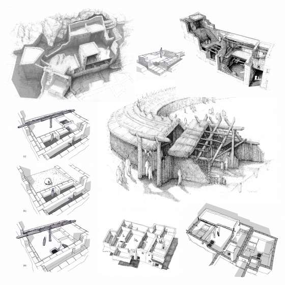 Rysunki rekonstrukcyjne architektury dawnej.