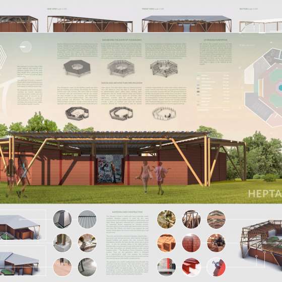 Projekt koncepcyjny domu dla kobiet HEPTA HOUSE Baghere Village Senegal konkurs Kaira Looro Architecture Competition 2021 Autorki projektu: Magdalena Nowak, Karolina Klokocka