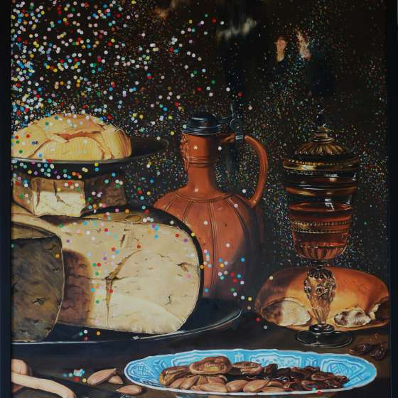 Through the Reflection, and What Clara Found There.2017.Oil and confetti on wood.100x70