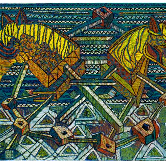 Stadnina Koni, linoryt kol., 65x95 cm, 2013