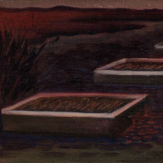 Pejzaż metafizyczny II/2023, olej na płótnie, 20x25 cm, 2023