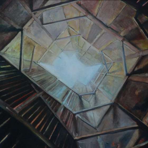 Wnętrze wieży Babel, olej