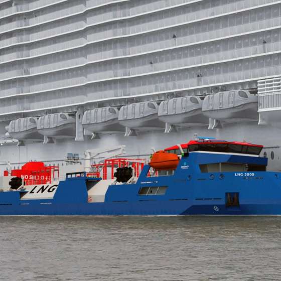 Zbiornikowiec bunkrowy LNG 80m Low Air Draft bunkering vessel Seatech Engineering