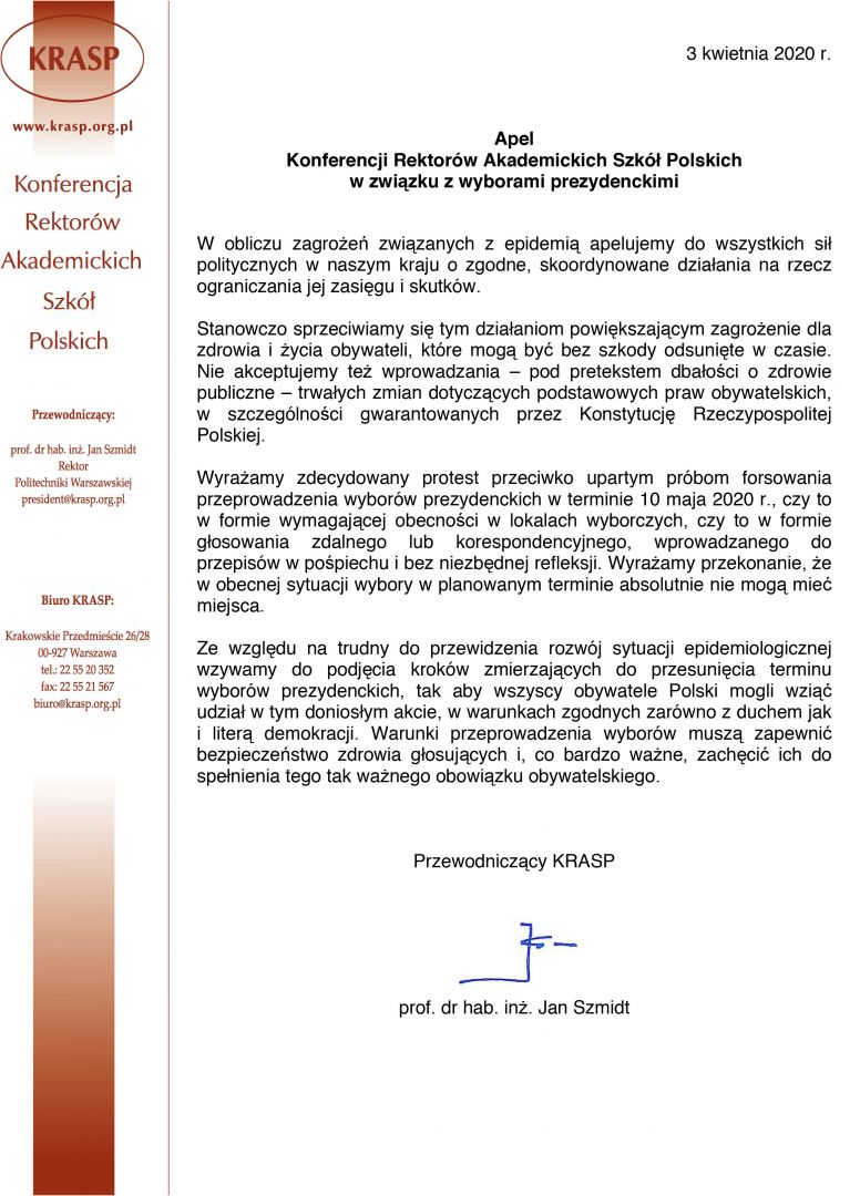 Apel KRASP w związku z wyborami prezydenckimi