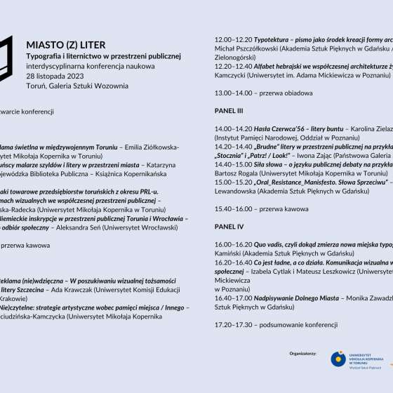 Miasto (z) liter – typografia i liternictwo w przestrzeni publicznej / konferencja naukowa - 2