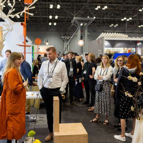 Crafting Plastics! Studio founder Vlasta Kubušová presenting her work at ECO Solidarity booth at WantedDesign Manhattan in May 2022 ©Photo Courtesy of Jenna Bascom Photography and WantedDesign Manhattan