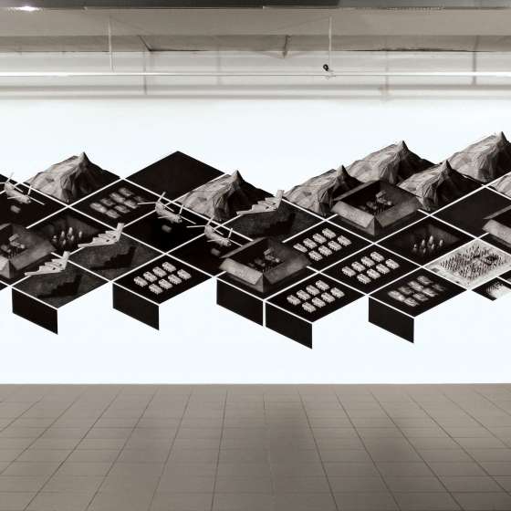 Kamil Kocurek_ Topografia wojny_instalacja graficzna_wkleslodruk_1150x220cm_2015