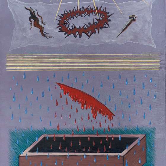 Pieśń V/2023, tempera żółtkowa na desce, 40x30 cm, 2023