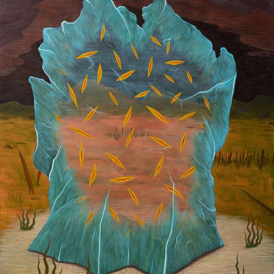 Pejzaż metafizyczny XIII/2023, tempera żółtkowa na płótnie, 160x130 cm, 2023