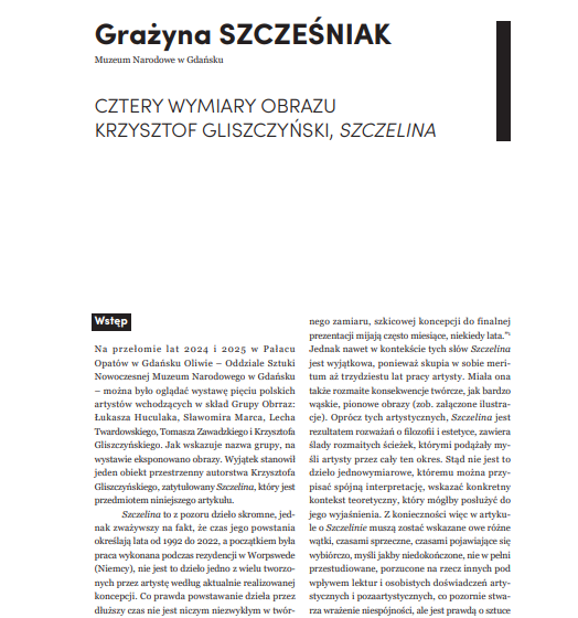 Grażyna Szcześniak Cztery wymiary obrazu. Krzysztof Gliszczyński, Szczelina