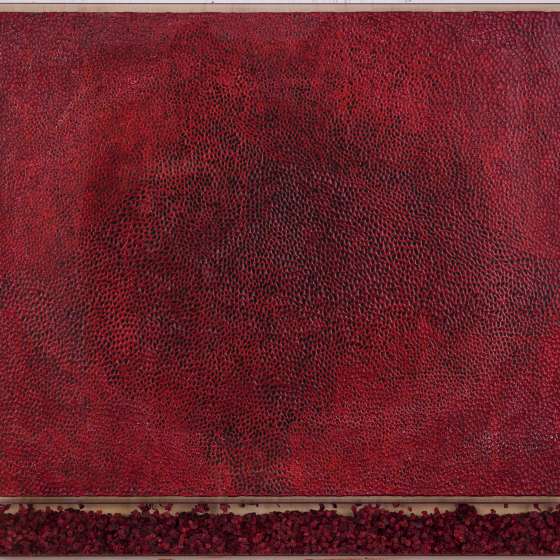 Otchłań  z cyklu Pneuma nr XV, enkaustyka na płótnie, residua malarskie, plexi, 114,8 x 124 cm, 2025