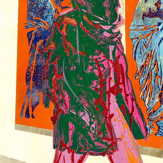 Turystka, linoryt, 130x85 cm, 2017