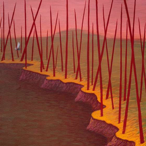 Pejzaż metafizyczny X/2023, tempera żółtkowa na płótnie, 60x45 cm, 2023