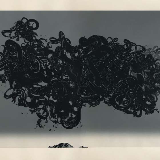 Paweł Bińczycki - Over the mountains I saw Something stronger than me, linocut, 110cm×153, 2021r
