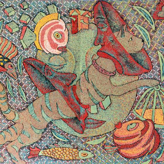 Polowanie, linoryt kol., 95x130, 2012