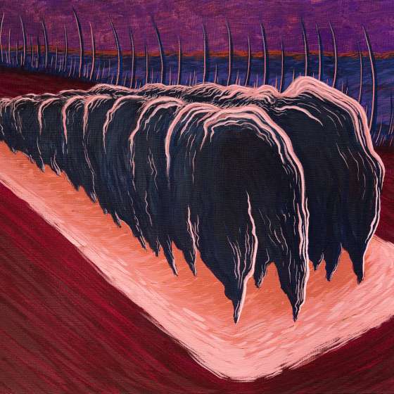 Pejzaż metafizyczny IX/2023, tempera żółtkowa na płótnie, 325x50 cm, 2023