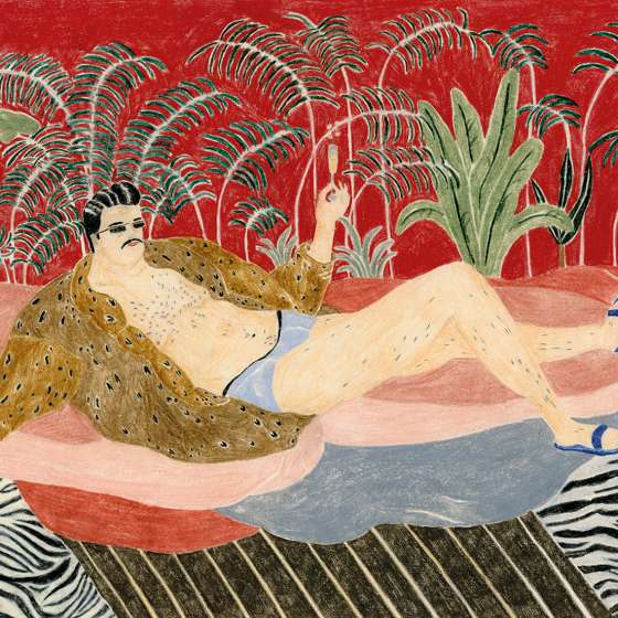 Champagne, 21x37 cm, rysunek kredkami                       