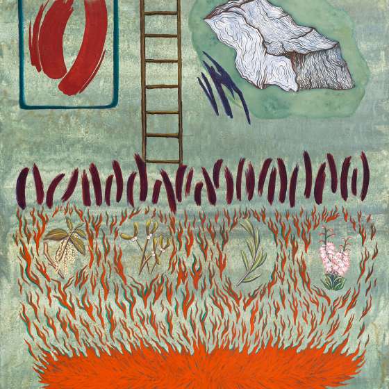 Pieśń V/2022, tempera żółtkowa na desce, 50x40 cm, 2022