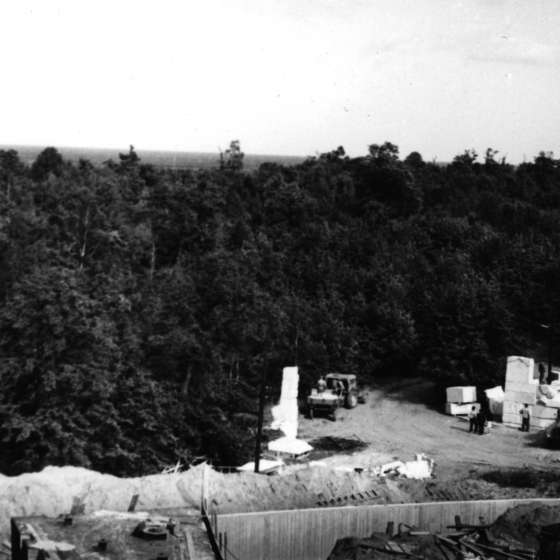 Przygotowania do montażu pomnika - widok modelu pomnika; Westerplatte; 1964-1966; I/A/3/81