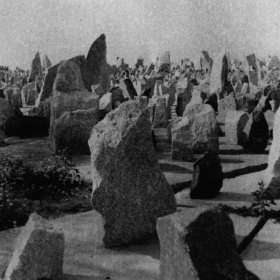 Teren byłego obozu - widok na pole roztrzaskanych kamieni; Treblinka; 1961-1964; I/A/2/40