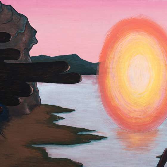 Pejzaż metafizyczny IV/2022, tempera żółtkowa na płótnie, 70x140 cm, 2022