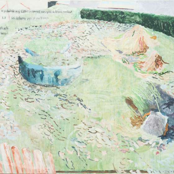 W sobotę w południe, 170x220 cm, akryl, kredka, węgiel na płótnie