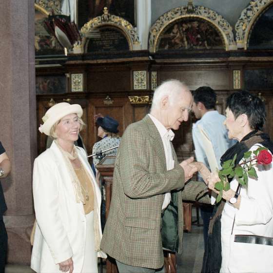 Uroczystość nadania tytułu doktora honoris causa Profesor Teresie Pągowskiej, Dwór Artusa w Gdańsku, 2002 r., od lewej: Krzysztof Gliszczyński, Krystyna Łubieńska, Franciszek Duszeńko, Teresa Pągowska.