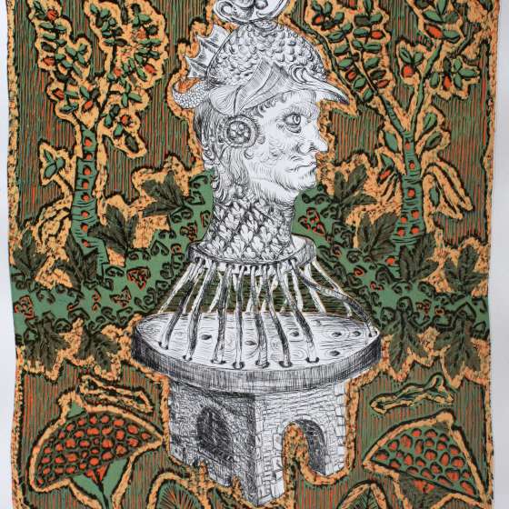 Leonardo, linoryt kol., sucha igła, 50x70 cm, 2013