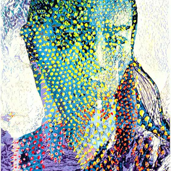 Marzyciel, linoryt, 69x49 cm, 2017