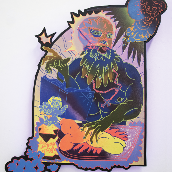 God Wrestler,  litografia podklejona płytą, podświetloną taśmą led., 90x60 cm