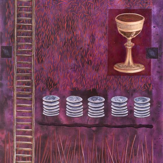 Pieśń IV/2023, tempera żółtkowa na desce, 40x30 cm, 2023