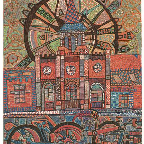 Zachód słońca w Mikołowie, linoryt kol, 135x95 cm, 2017