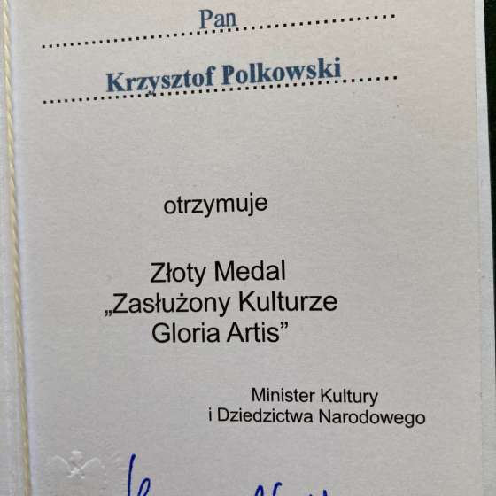 Złoty Medal „Zasłużony Kulturze Gloria Artis” dla prof. ASP dra hab. Krzysztofa Polkowskiego - 2