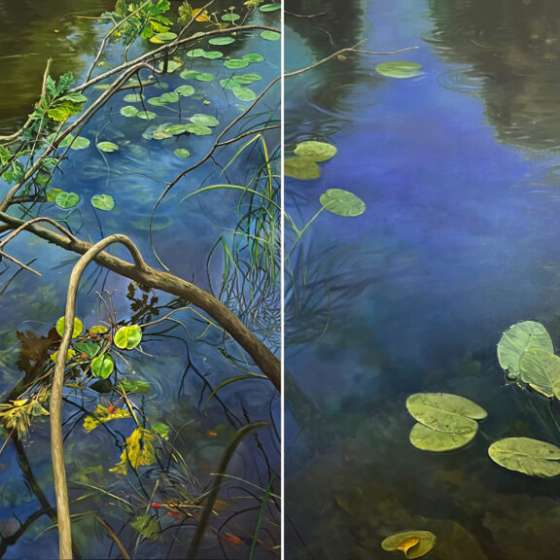 Z cyklu „Toń”, olej na płótnie, dyptyk, każdy obraz 150/100 cm, razem 150/200 cm, 2024