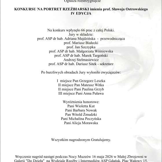 Rozstrzygnięcie IV Konkursu Na Portret Rzeźbiarski Imienia prof. Sławoja Ostrowskiego  - 2