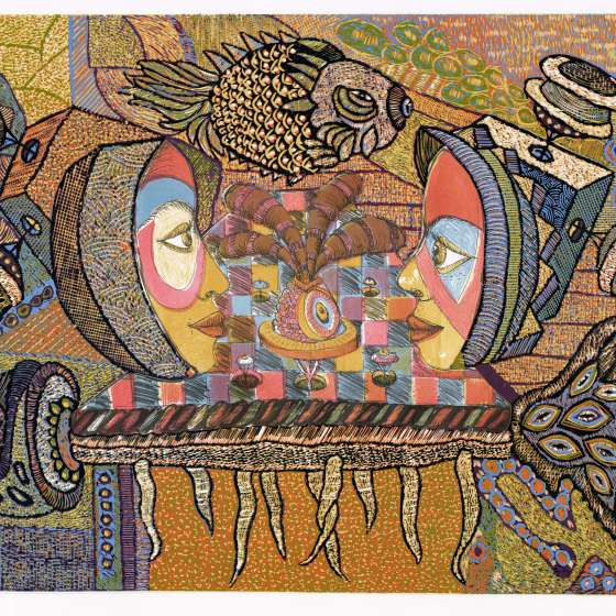 Wesoła Para, linoryt kol., litografia kol., 65x95 cm, 2019