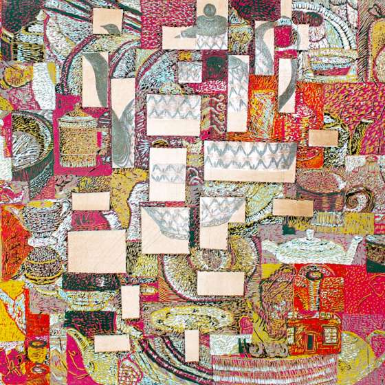 Moc ceramiki, linoryt kol., litografia kol., 60x90 cm, 2006