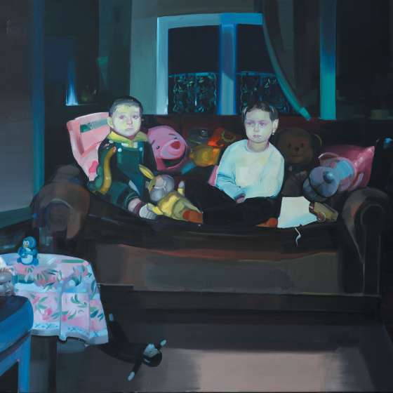 Pośród zabawek, akryl i olej na płótnie, 160x140 cm