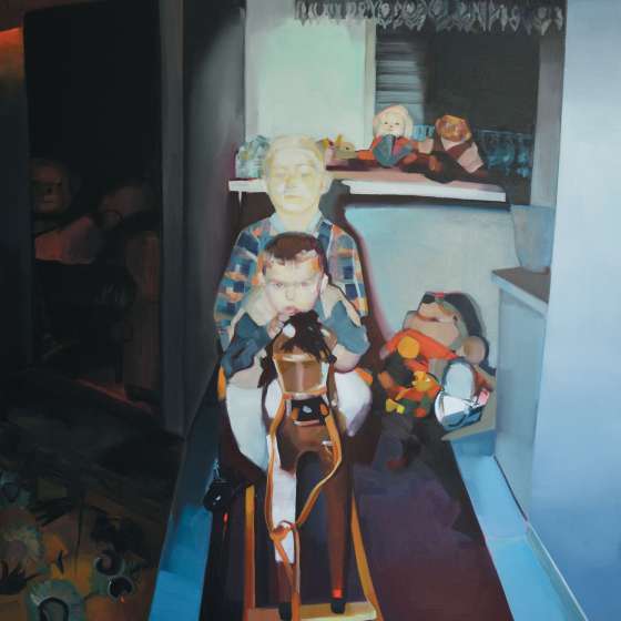 Chłopiec na koniku, akryl i olej na płótnie, 170x150 cm