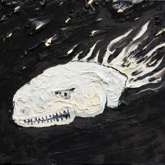 spadajaca czaszka węża, olej na płótnie, 25x30 cm