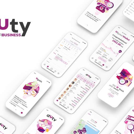 Aplikacja mobilna, elementy systemu identyfikacji wizualnej & web design | Duty