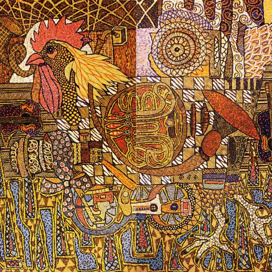 Muzykalny Kogut, linoryt kol., 135x95 cm, 2015