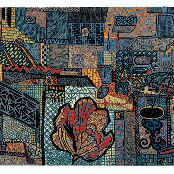 Kwiat na Rodos, linoryt kol., 65x95 cm, 2023