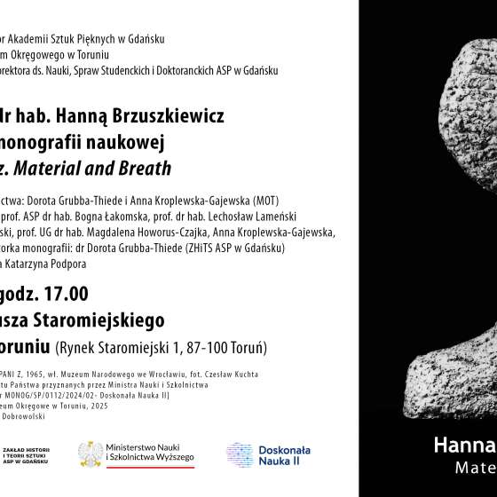 Spotkanie z prof. Hanną Brzuskiewicz i promocja monografii pt. „Hanna Brzuszkiewicz – Material and Breath”