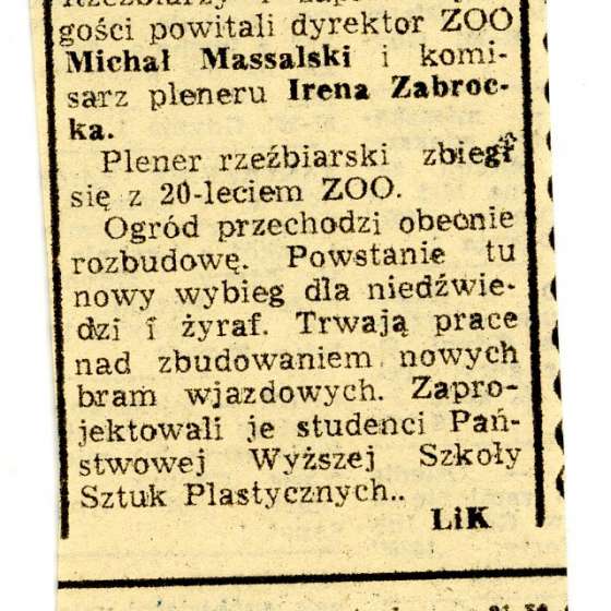 Plener w oliwskim ZOO, „Dziennik Bałtycki”, 1974, nr 184, s. 6, Biblioteka ASP w Gdańsku.