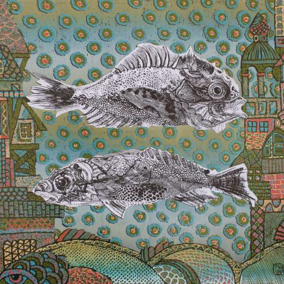 Atlantyda, linoryt kol., litografia kol., 65x95 cm, 2018